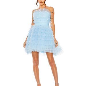 Mac Duggal Strapless Light Blue Ruffle Dress